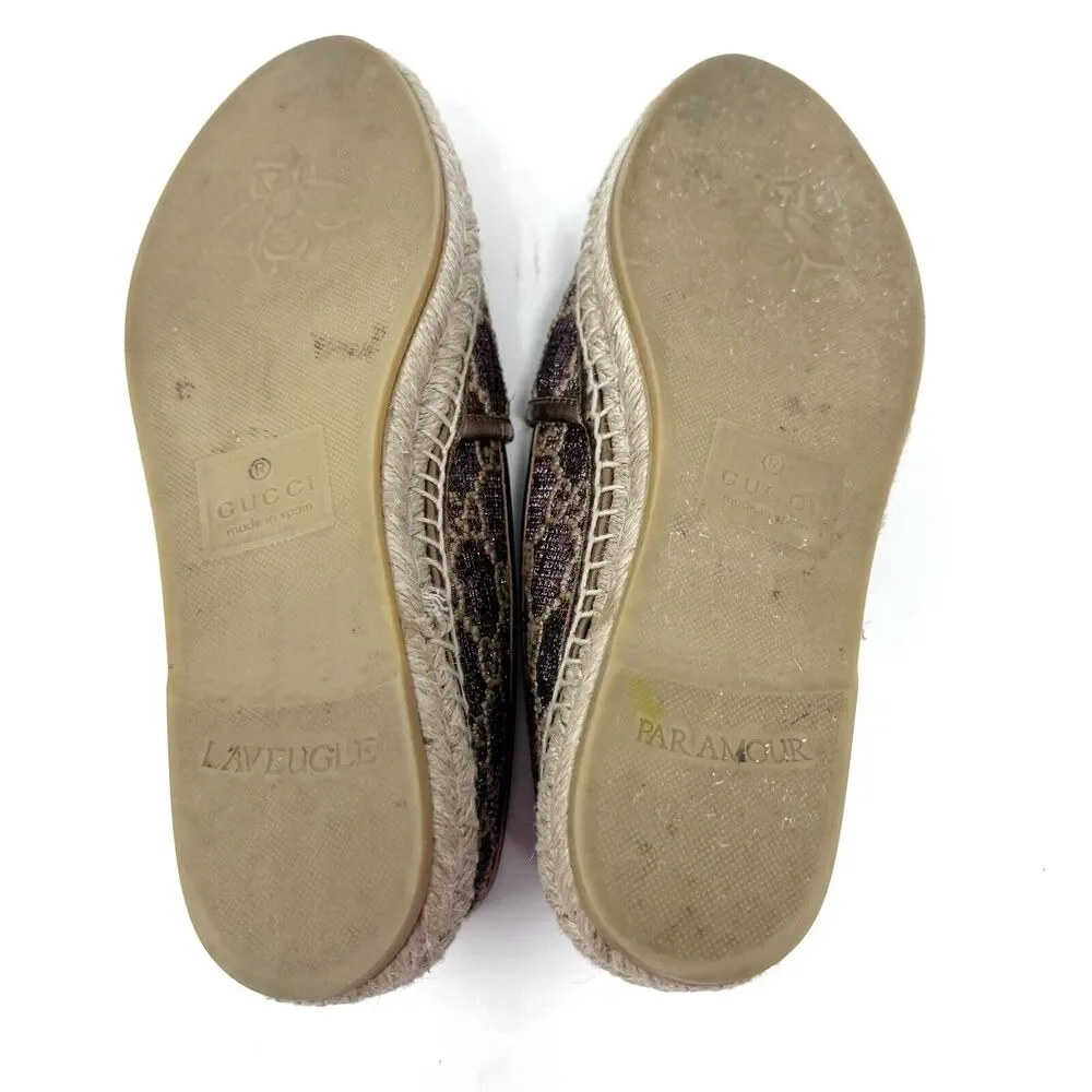 Gucci GG Logo Lurex Lamé Espadrilles Brown Beige Monogram Flats EU 37.5 US 7.5 - Picture 9 of 14